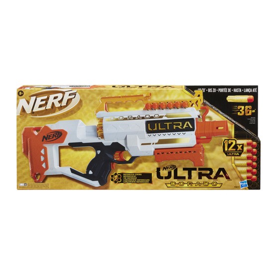 Nerf Ultra Dorado motorisierter Blaster schnelles Laden von hinten Goldakzente 