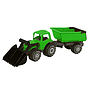Plasto, Traktor med frontlastare och tippsläp, grön