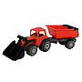 Plasto, Traktor med frontlastare och tippsläp, röd